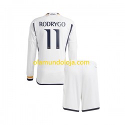 Camisola Real Madrid Rodrygo Goes 11 Criança Equipamento Primeiro 2023-2024 Manga Comprida